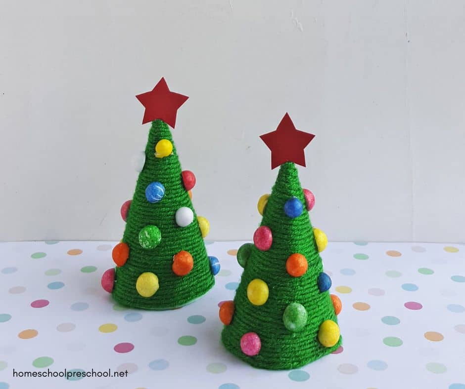 Yarn Wrapped Tree Preschool Christmas Craft