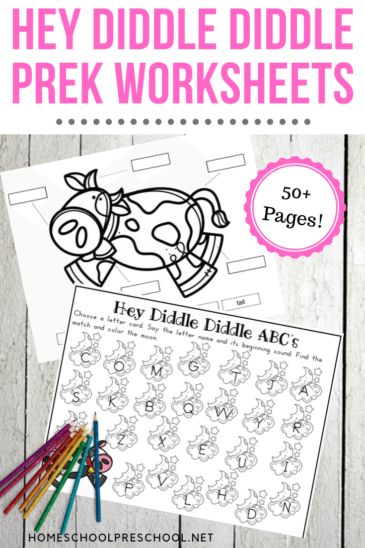 This Hey Diddle Diddle printable is designed to be used with children ages 3-7. This mini unit includes a variety of hands-on and worksheet activities. 