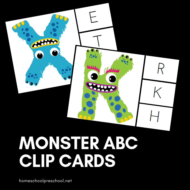 Practice letter recognition and build fine motor skills with these free monster alphabet clip cards. They're super fun for little ones!