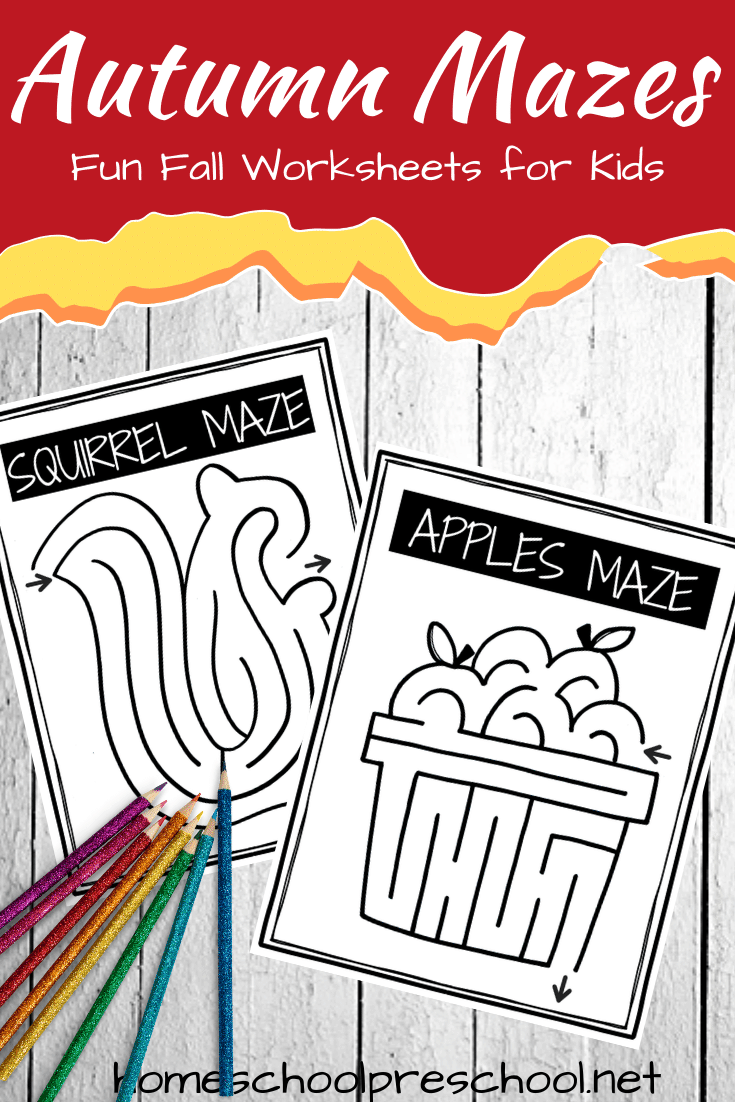 This autumn maze printable pack is perfect for working on fine motor skills as well as hand-eye coordination with a fun fall theme.