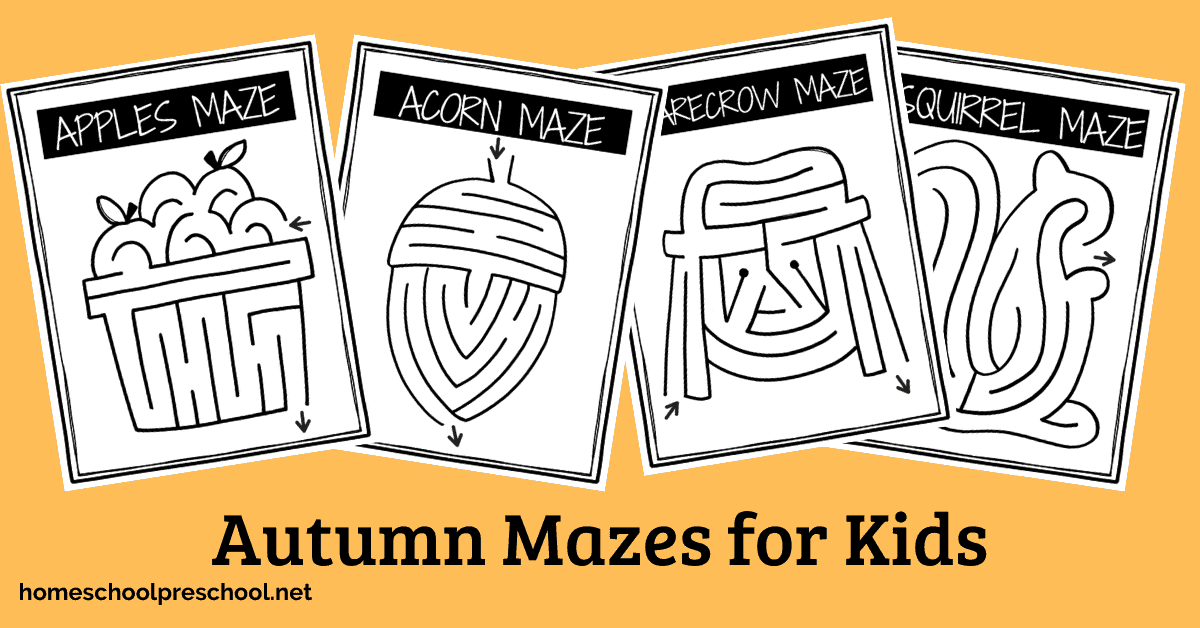 This autumn maze printable pack is perfect for working on fine motor skills as well as hand-eye coordination with a fun fall theme.