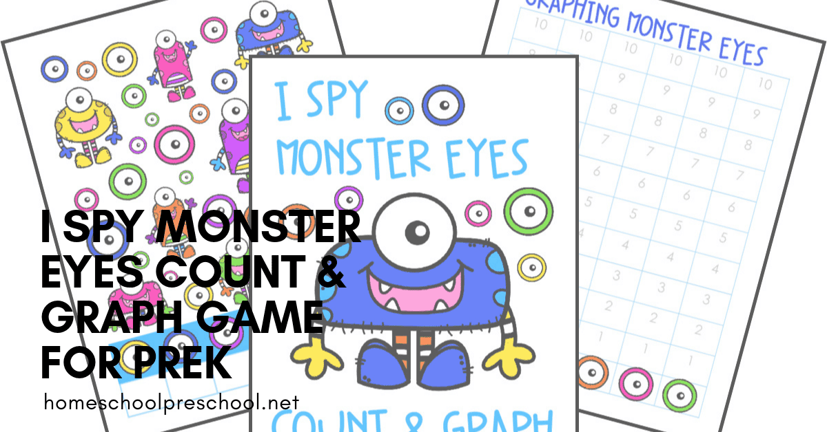 This October, kids will count and graph their way through this Monster Eyes I Spy for preschoolers activity. It's great for Halloween or Letter M activities!