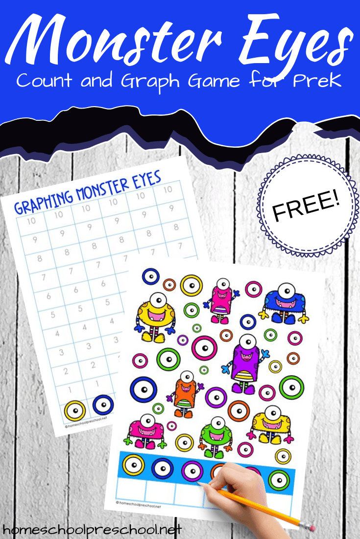 This October, kids will count and graph their way through this Monster Eyes I Spy for preschoolers activity. It's great for Halloween or Letter M activities! 