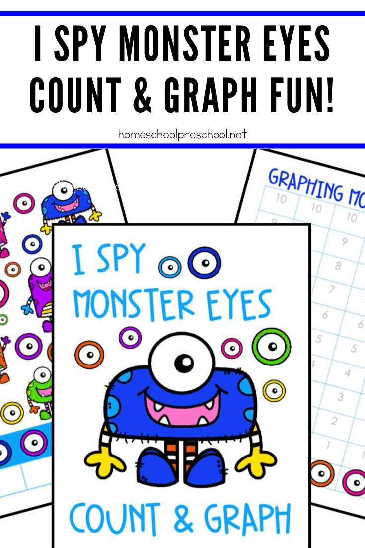 This October, kids will count and graph their way through this Monster Eyes I Spy for preschoolers activity. It's great for Halloween or Letter M activities!