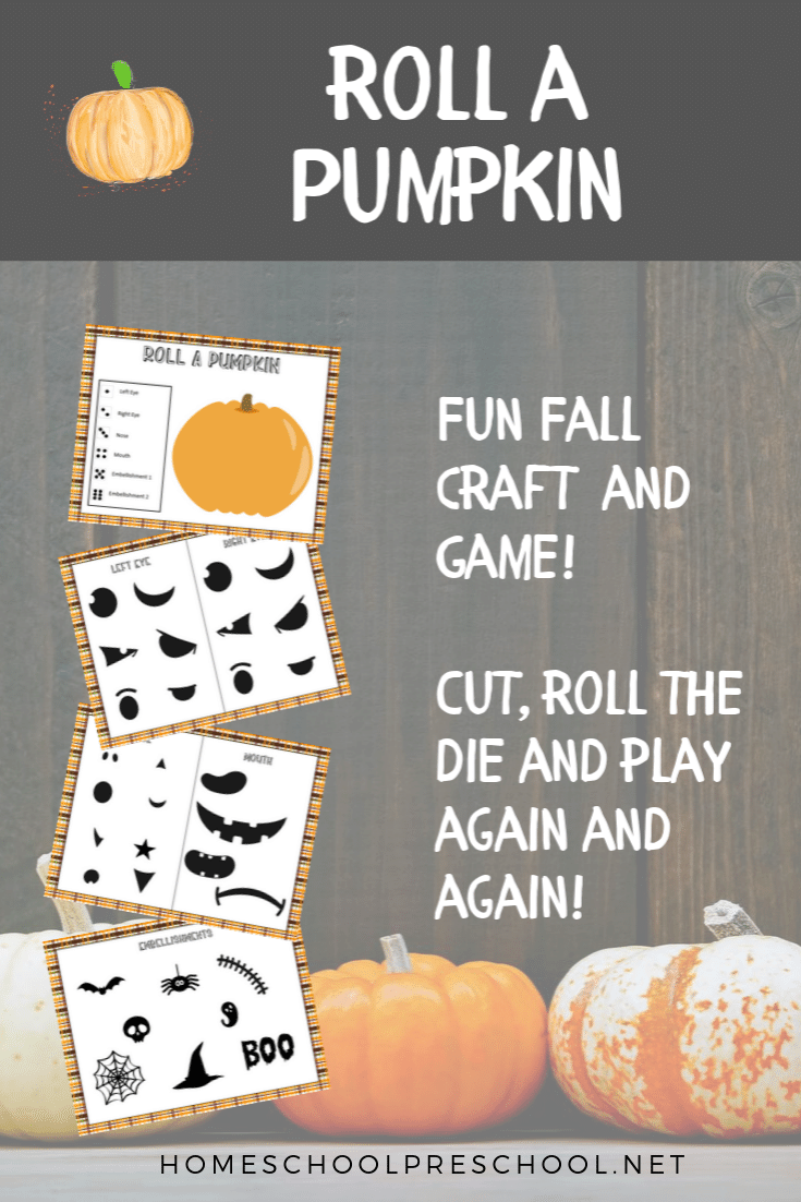 Grab your copy of this printable Roll a Pumpkin game! It's perfect for your preschool Halloween festivities at home or in the classroom. 
