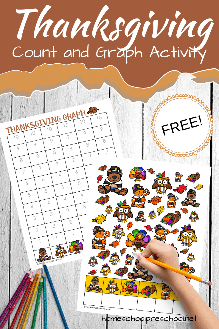 Add this Thanksgiving count and graph activity to your holiday math centers. This activity is perfect for preschool and kindergarten kiddos.