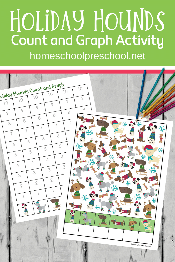 Grab these holiday hounds count and graph printables to add to your holiday math centers. They are perfect for preschool and kindergarten!