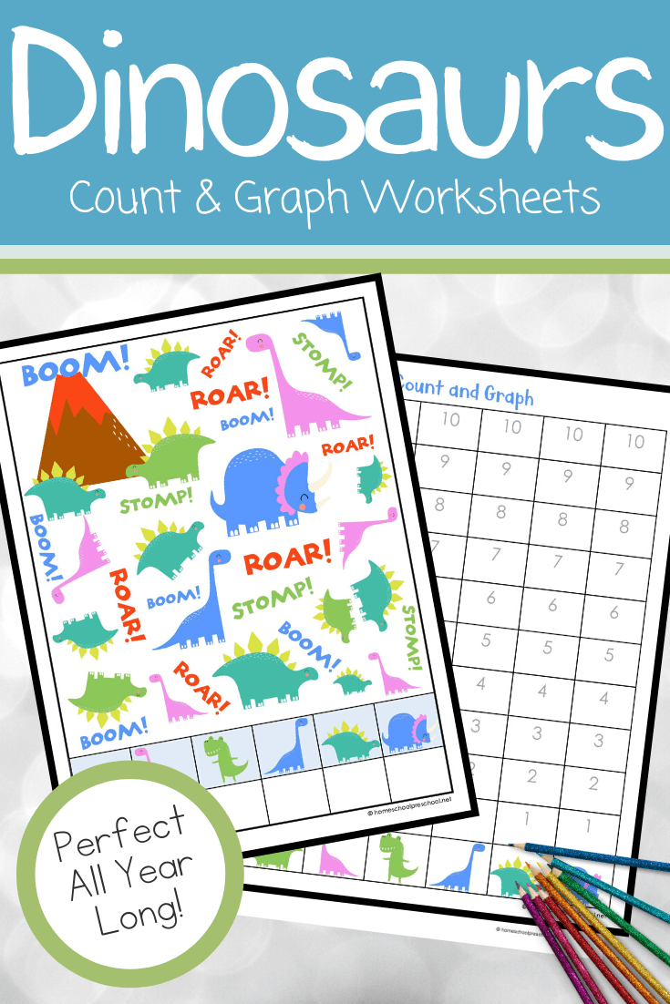 This dinosaur count and graph activity is a great way for preschoolers to practice counting and graphing skills any time of the year.