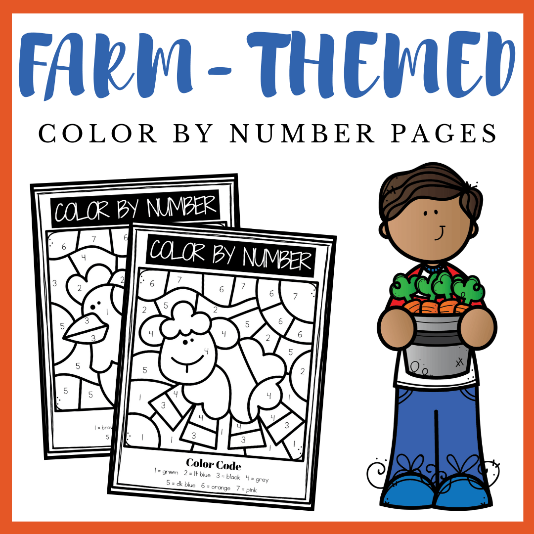 Preschoolers will practice number recognition while strengthening fine motor skills with this set of farm color by numbers preschool worksheets.