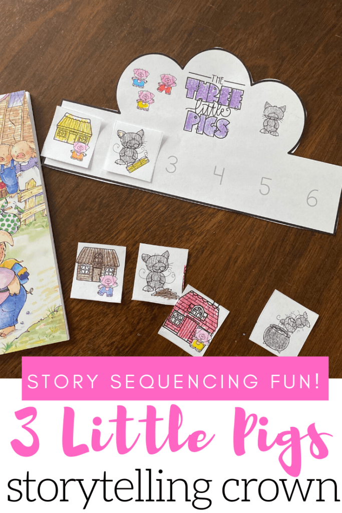When your kids make a Three Little Pigs sequencing crown, they’ll put events from the story in order as they make a paper crown they can wear.