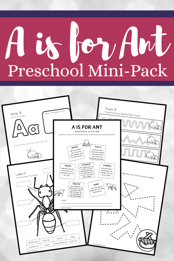 Summer time brings picnics, and picnics bring ants. Teach your little ones about ants with this mini pack of A is for Ant preschool printables. 