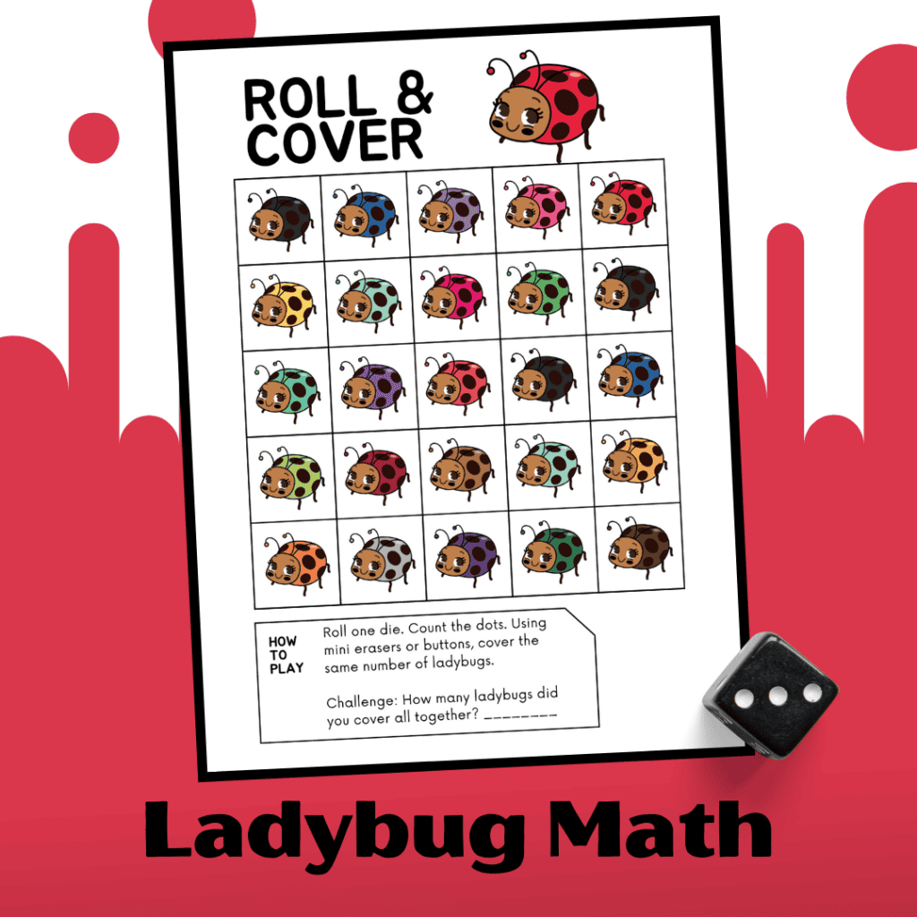 Preschoolers will practice subitizing and counting to 25 with this print-and-go ladybug math activity. Roll the dice, count the dots, and cover the ladybugs!