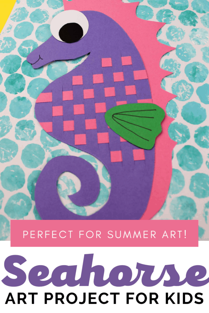 Inspired by the ocean and perfect for summer! Kids can make this adorable seahorse art project with colored paper and bubble wrap.