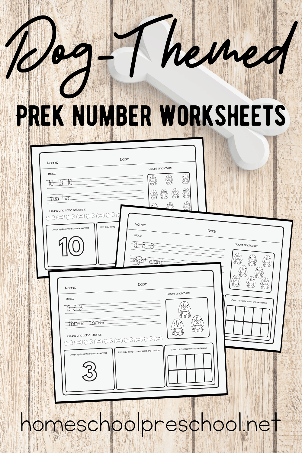 Dog Preschool Number Worksheets