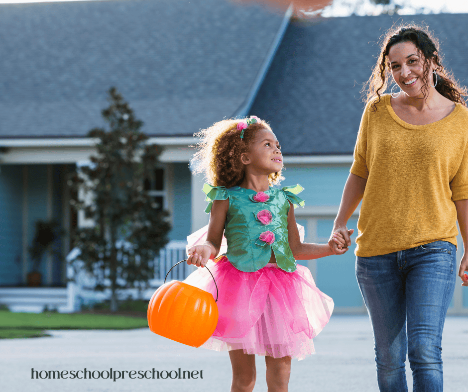 mom and child trick or treating