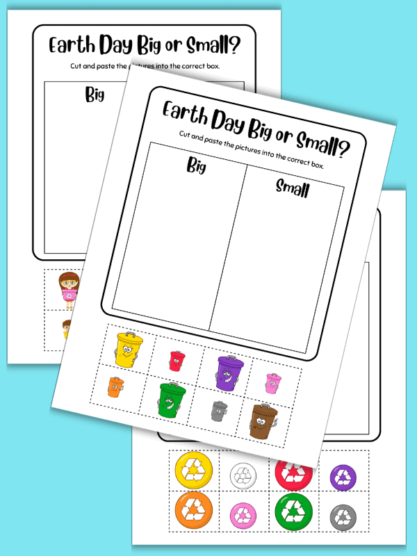 Earth Day Big and Small Cut and Paste Worksheets