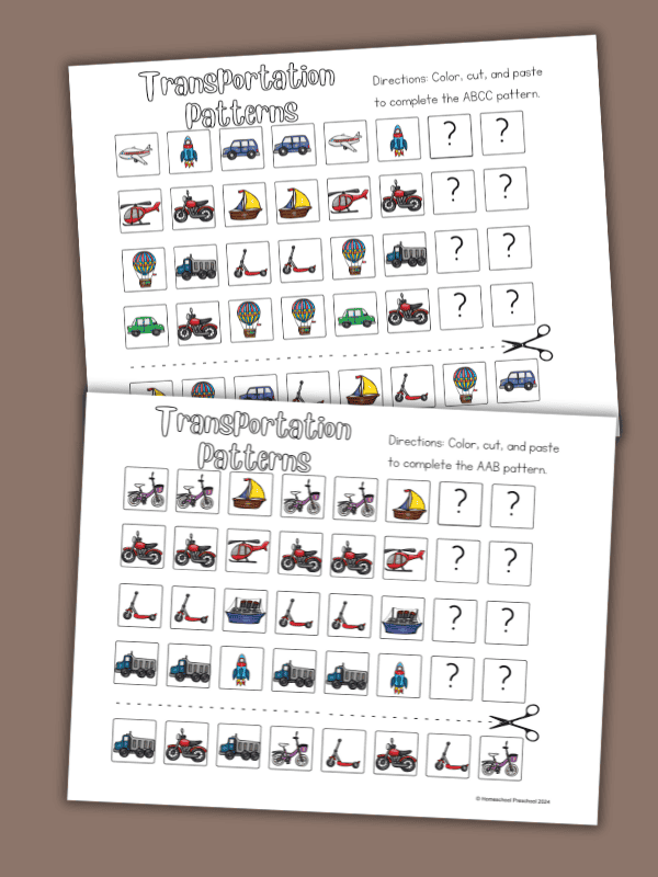 Transportation Pattern Worksheets