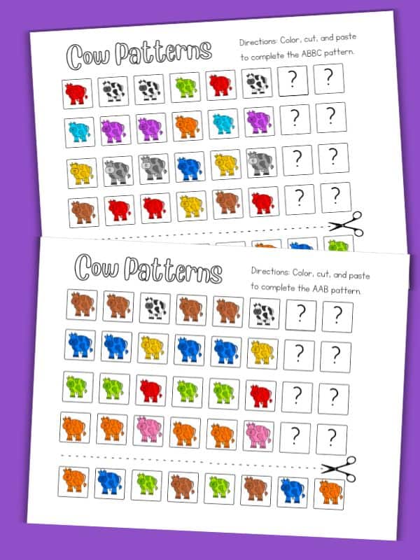 Cow Pattern Worksheets