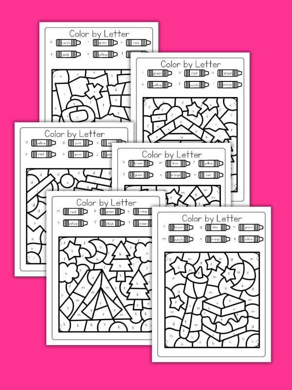 Color by Letter Camping Worksheets