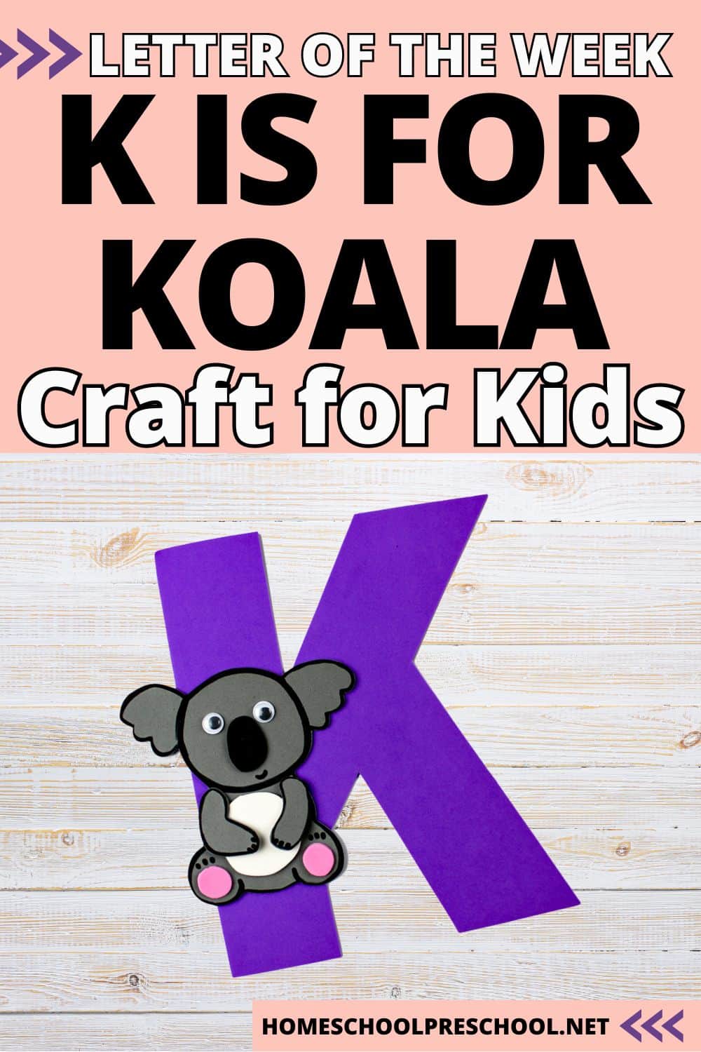k is for koala paper craft on wooden background