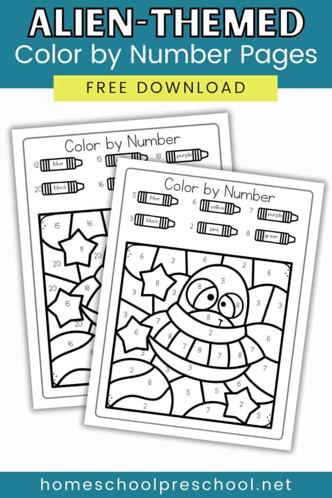 Cute alien color by number for preschoolers