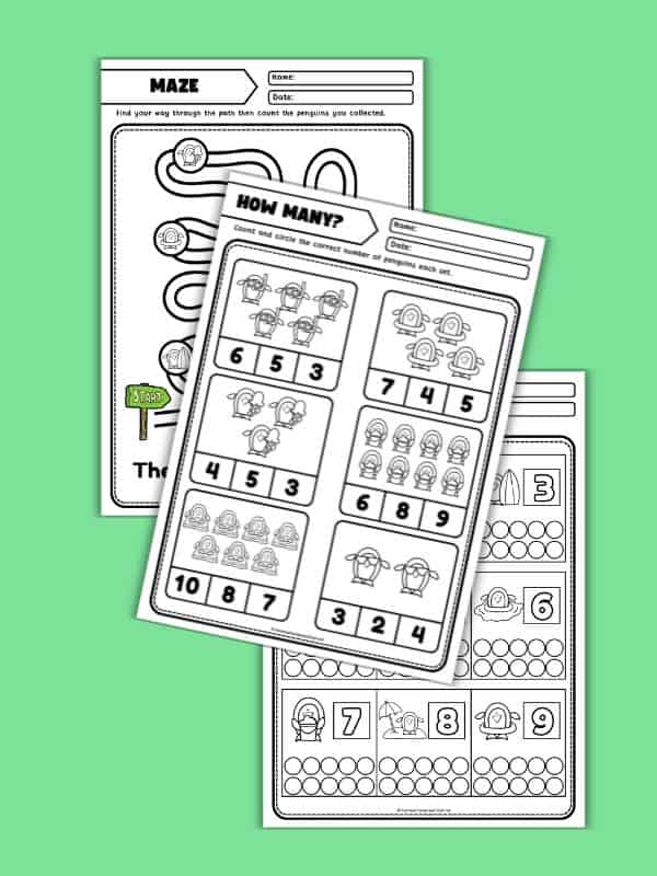 Beach Penguins Math Worksheets