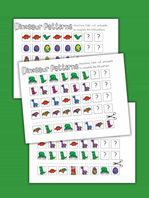 Dinosaur Preschool Pattern Worksheets