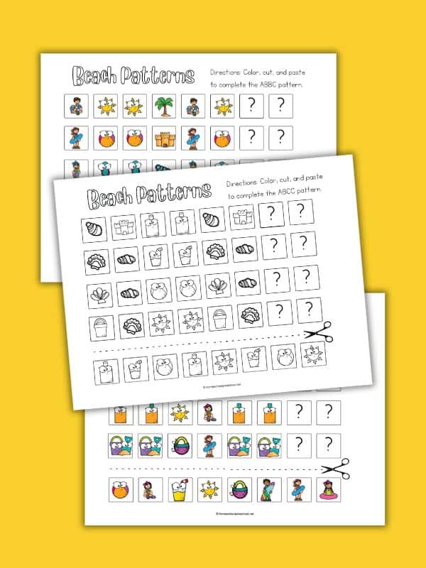 Beach Pattern Worksheets for Preschool