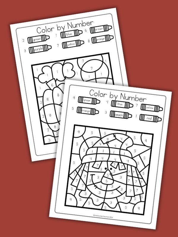 Color by Number Fall Worksheets