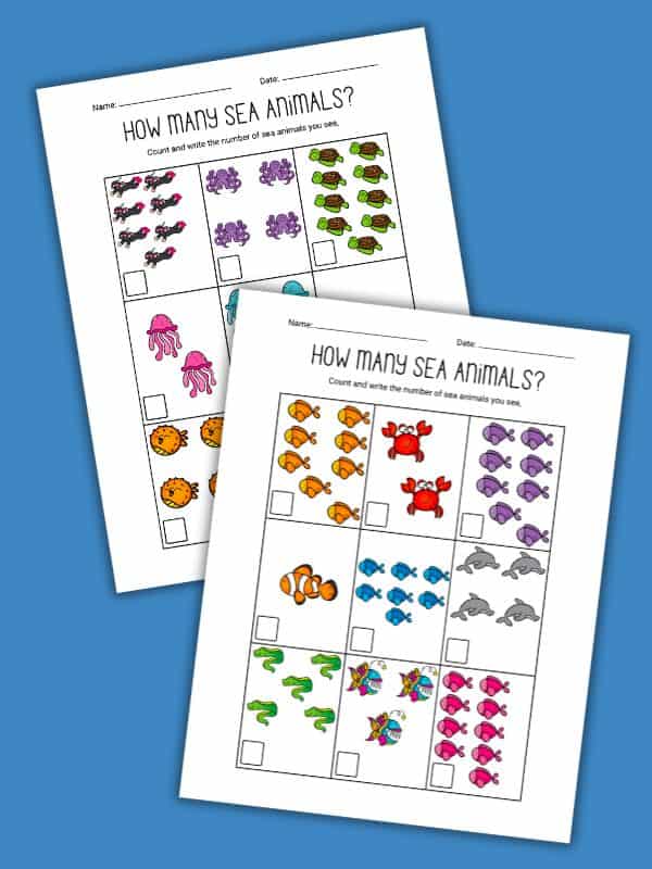 Counting Sea Animals Worksheets