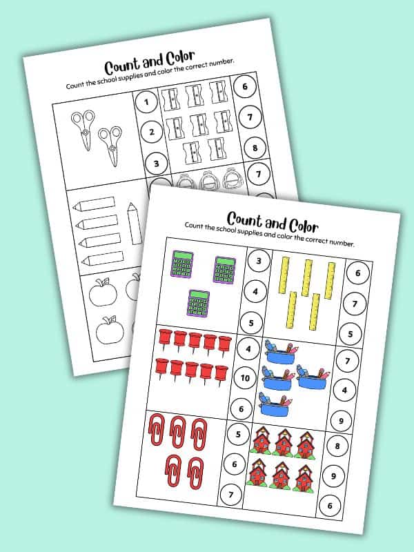 Back to School Counting Worksheets