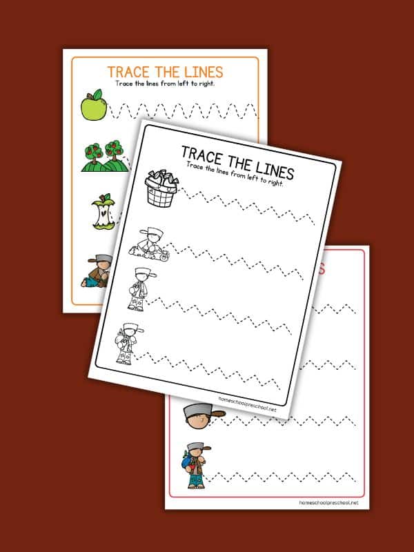 Johnny Appleseed Line Tracing Worksheets