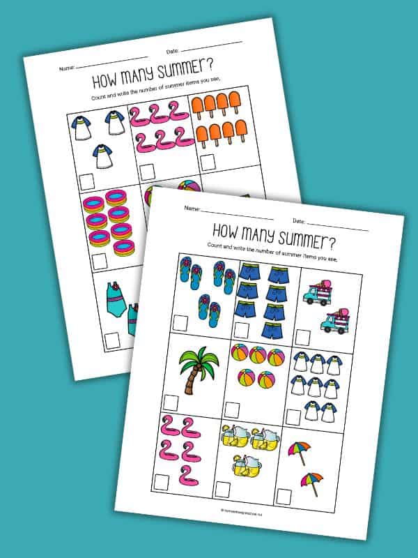 Summer Counting Worksheets