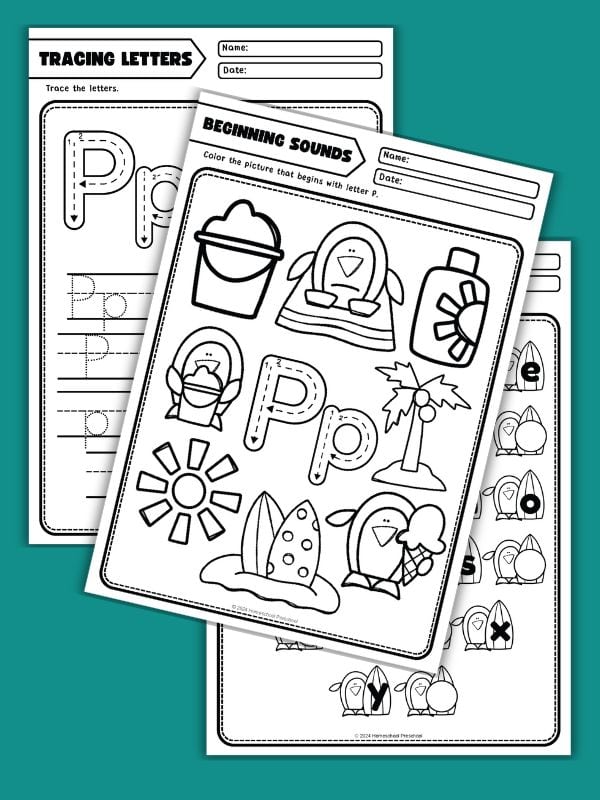 Beach Penguins Alphabet Worksheets