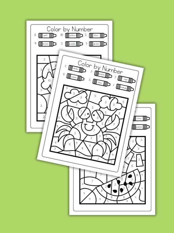 Color by Number Summer Printables