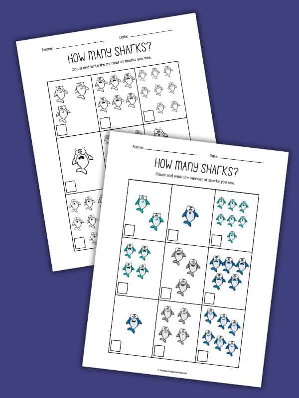 Shark Preschool Counting Worksheets
