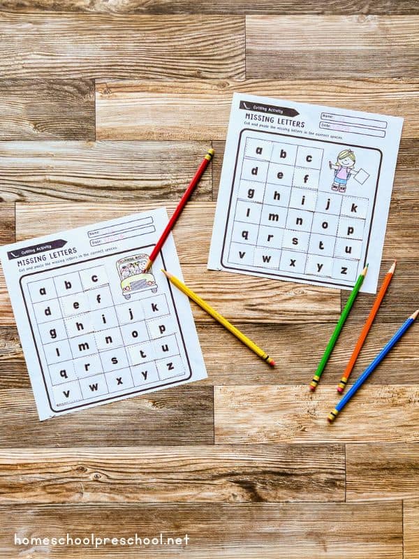 Back to School Missing Letters Worksheet