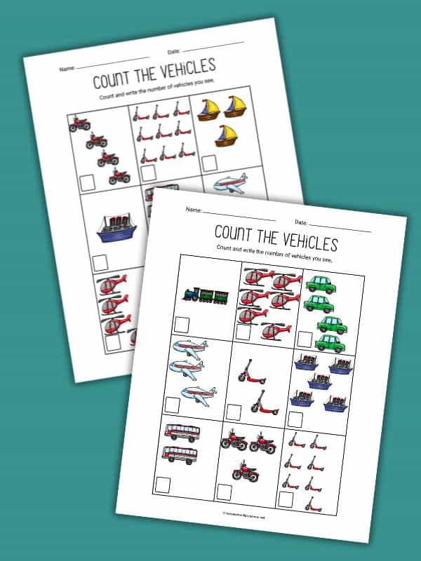 Transportation Counting Worksheet