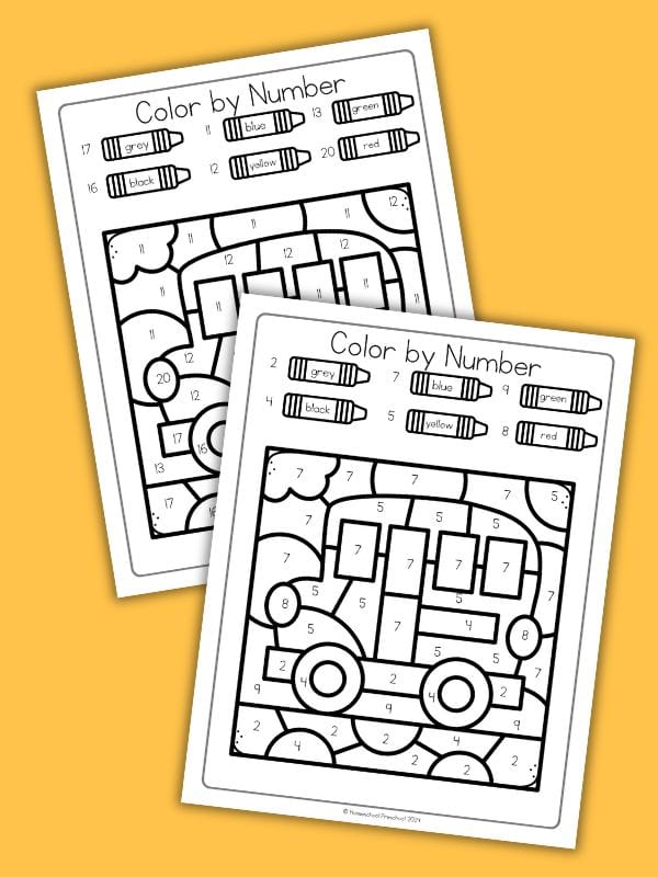 School Bus Color by Number