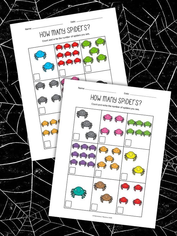 Counting Spiders Worksheets