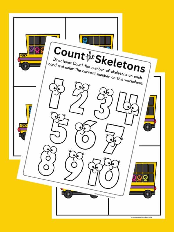 Skeleton Count and Color Worksheets