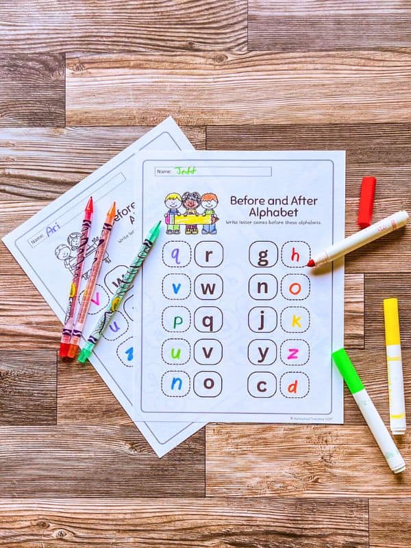 Before and After Alphabet Worksheets