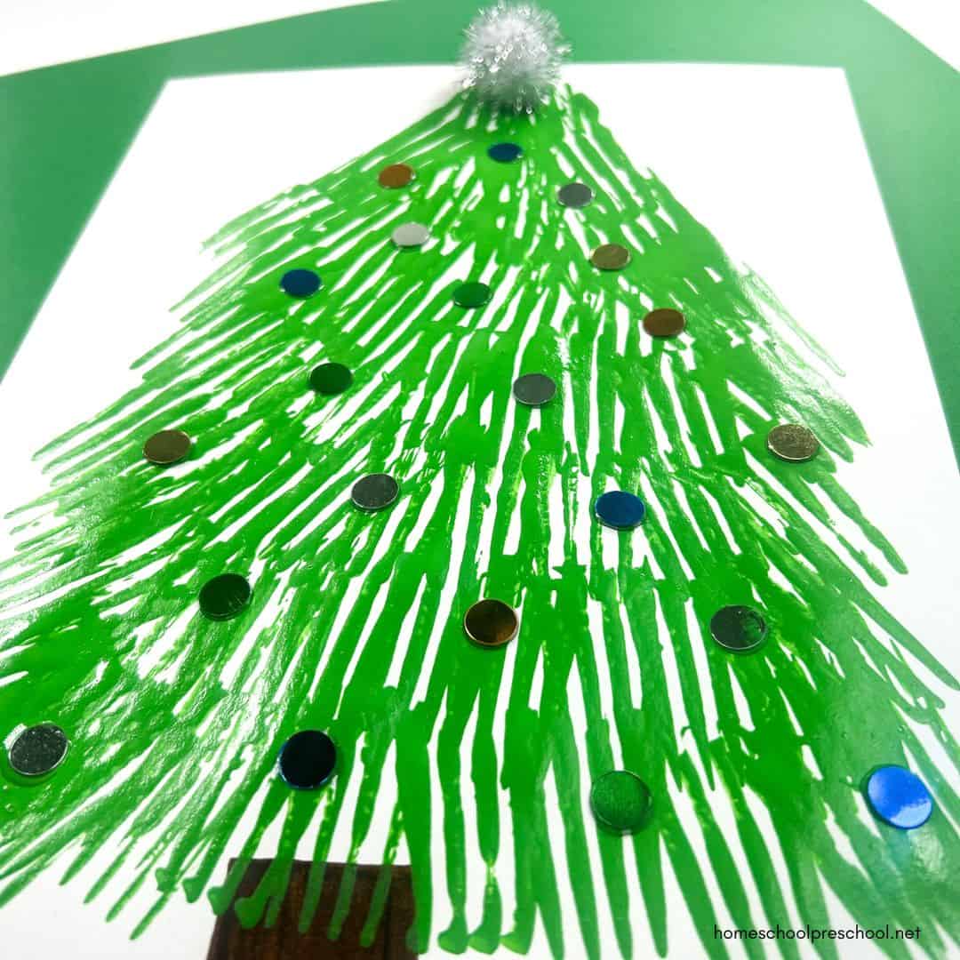 Fork-Painted Christmas Tree Art for Preschoolers