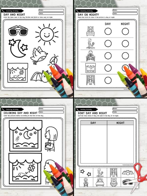 Day and Night Preschool Printables