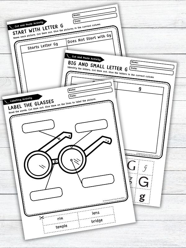 Letter G Cut and Paste Worksheets