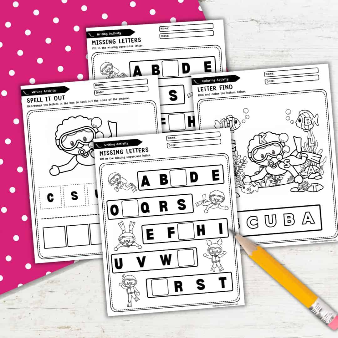 Scuba Kids Alphabet Worksheets