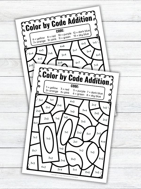 Crayon Color by Sum Worksheets