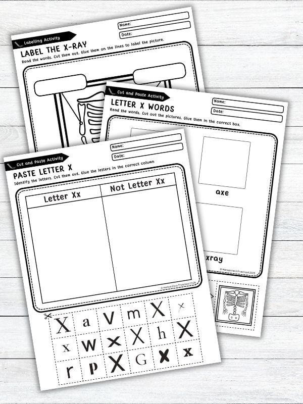 Letter X Cut and Paste Worksheets