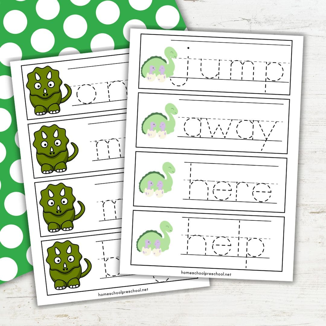 Dinosaur Pre Primer Sight Words Printable
