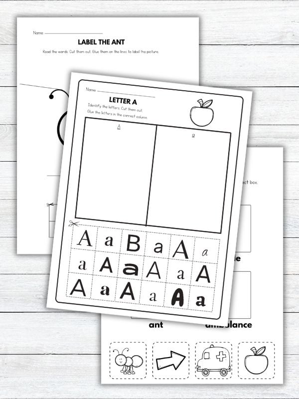Letter A Cut and Paste Worksheets